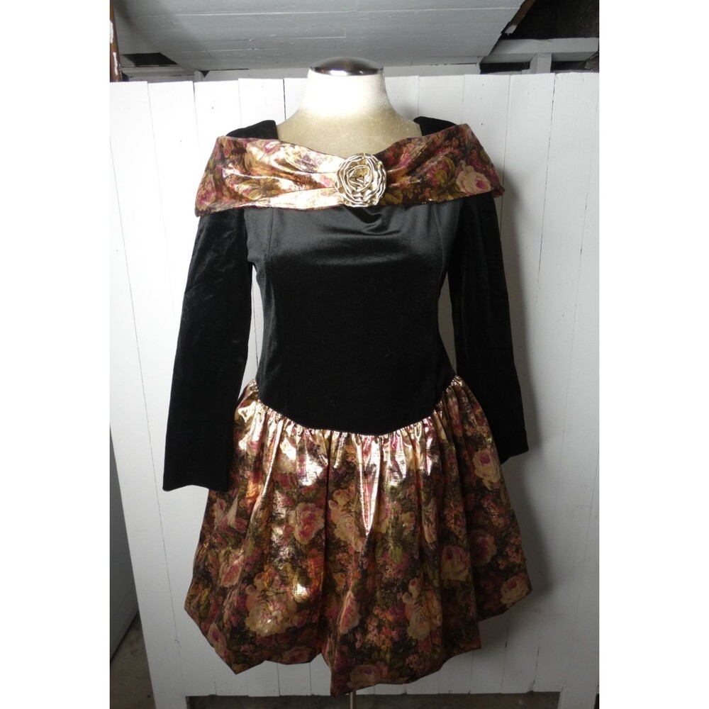 VTG 80s Amy Too! Byer Girls 16 Party Dress Velvet Metallic Bubble Skirt Mini